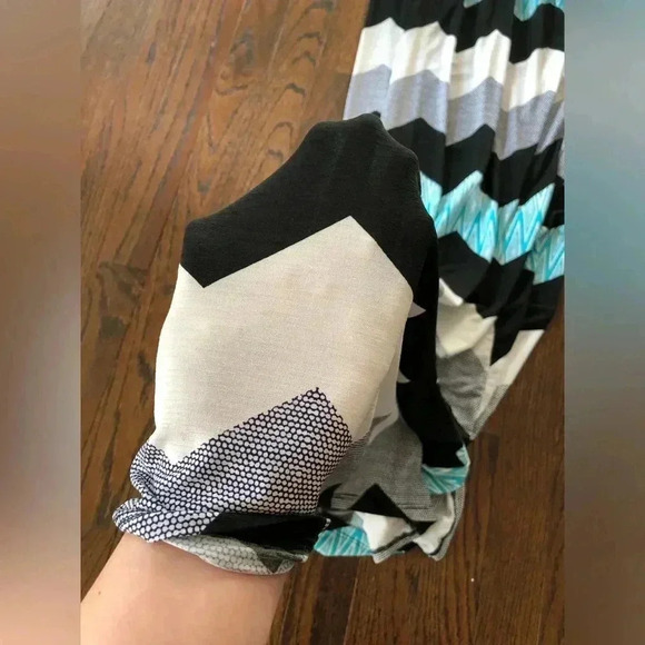 Trixxi Women’s S Black/White/Aqua Blue Chevron Strapless Maxi Dress - EUC! - Picture 10 of 11